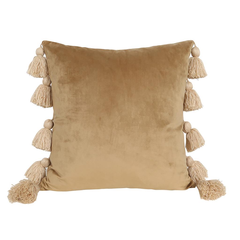 Comfortable Velvets Throw Pillowcase with Fringes Detail Bohemian Cushions Cover for Bed and Chair
