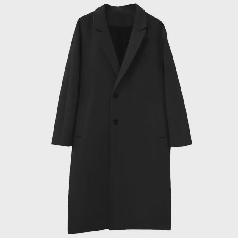 Men's Mid-Length Korean Style Woolen Trench Coat – Thick Autumn/Winter Over-Knee Design