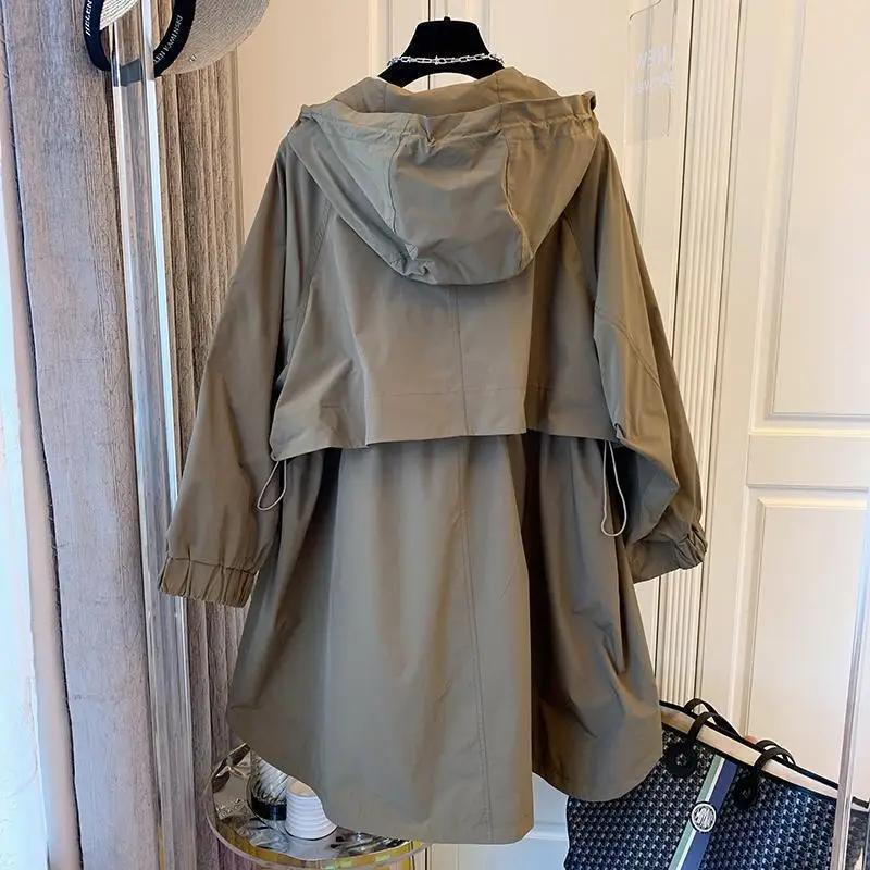Versatile Loose-fit Casual Women's Trench Jacket Hooded Medium-length Spring Autumn Fashion Outerwear