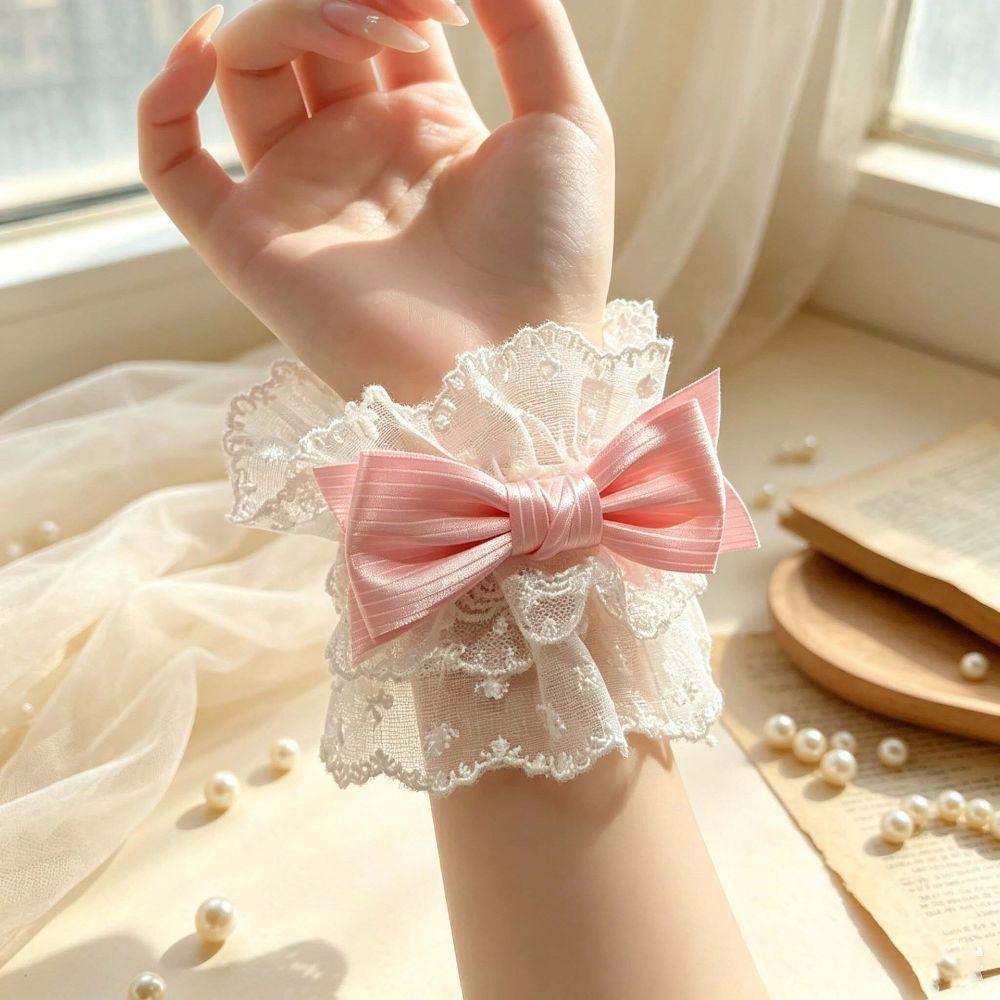 Ruffled Lace Lolita Wrist Cuffs Floral Lace Sweater Cuff Covers Hand Sleeves Maid Cosplay