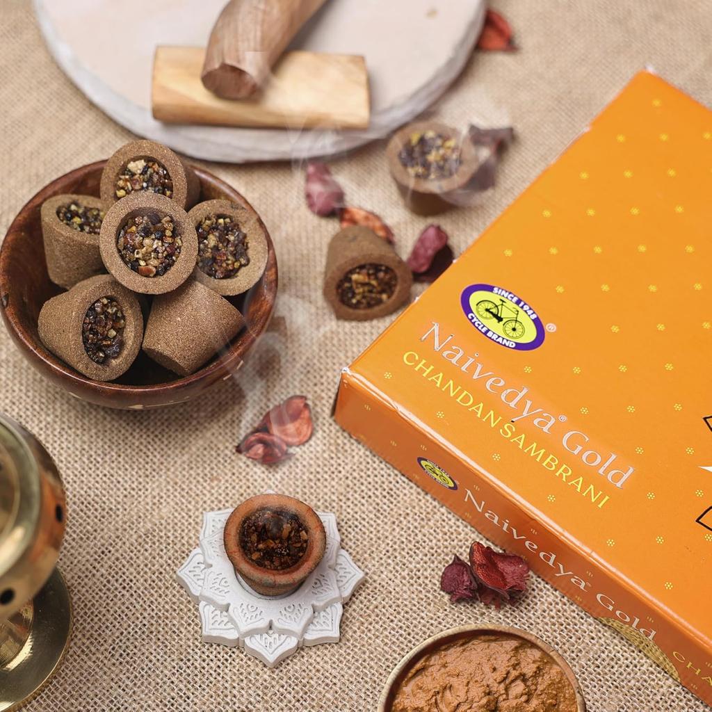 Cycle Pure Naivedya Gold Sambrani Dhoop Cups  (Sandalwood) Pack of 2 with 18 Cups Charcoal-Free for Puja
