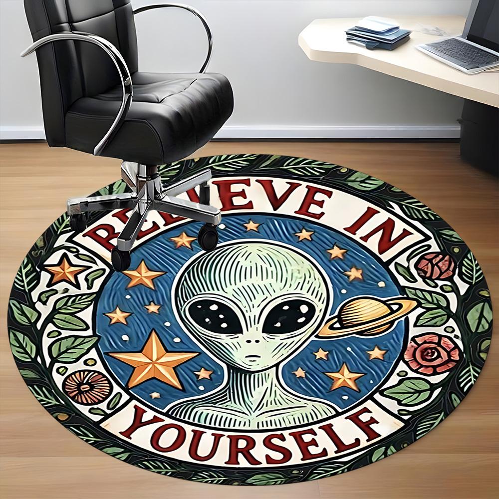 1pc Alien Motivation Office Round Area Rug, Under Office Chairs Bedroom Living Room Home Decor, Room Deco