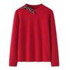 Women's Red Cashmere Sweater with Bow Tie and Round Neck Design
