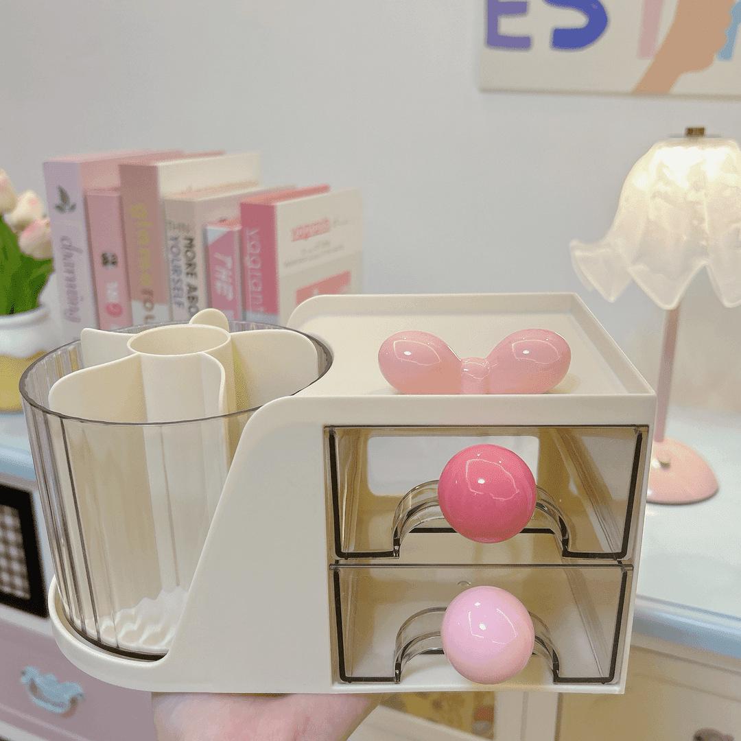 

Вращающийся органайзер для кистей и ручек для макияжа для туалетного столика