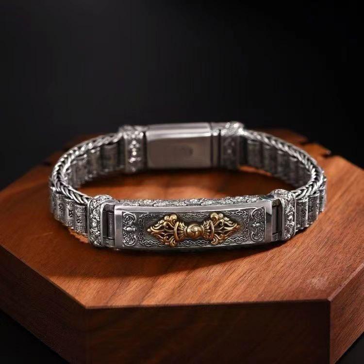 Trendy Douyin Lulutong Six-Character Mantra Bangle - Light Luxury Retro Design for Men & Women