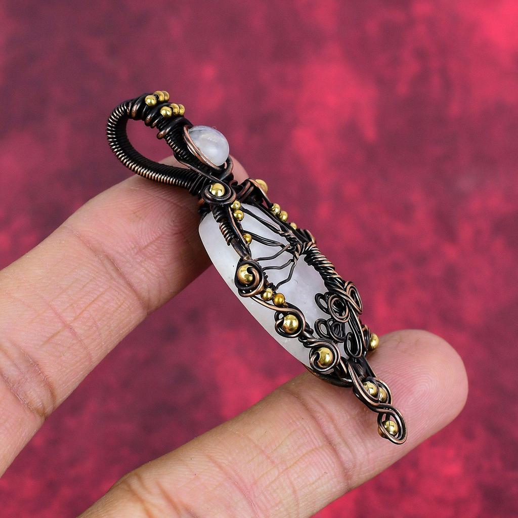 Tree of Life Rainbow Moonstone Pendant Copper Wire Wrapped Pendant Gemstone Pendant Wire Jewelry Handmade Pendant Copper Jewelry for Gifts