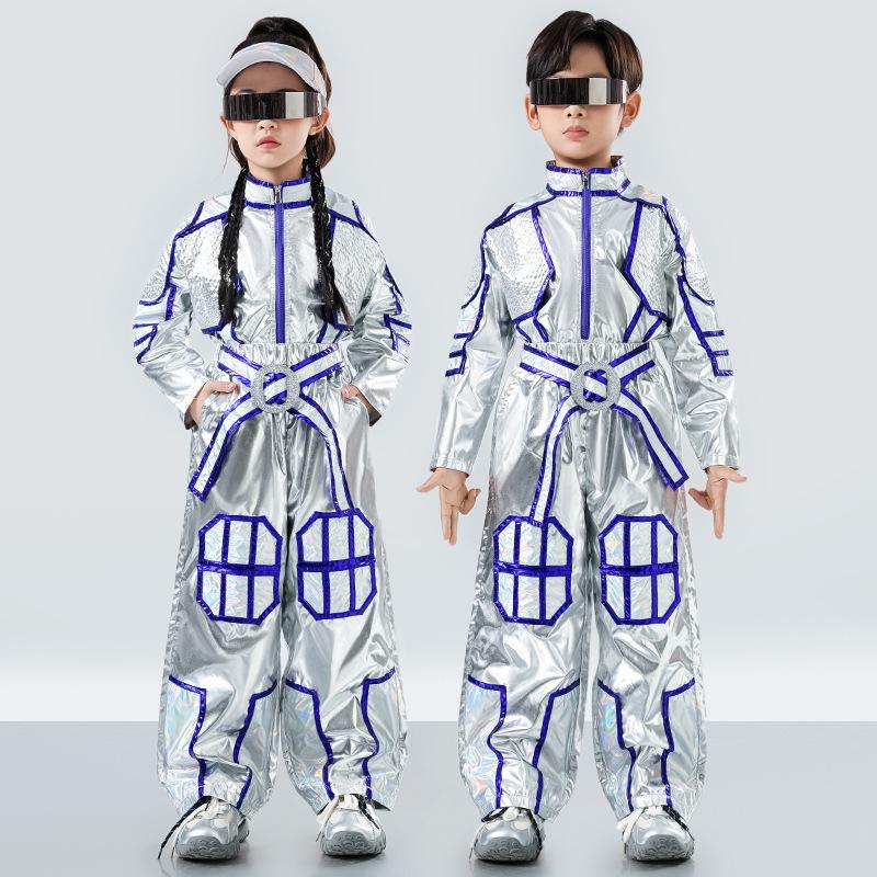 Sense of technology Children's universe laser suit Robot dance suit Trend future catwalk silver men's and women's performance suits