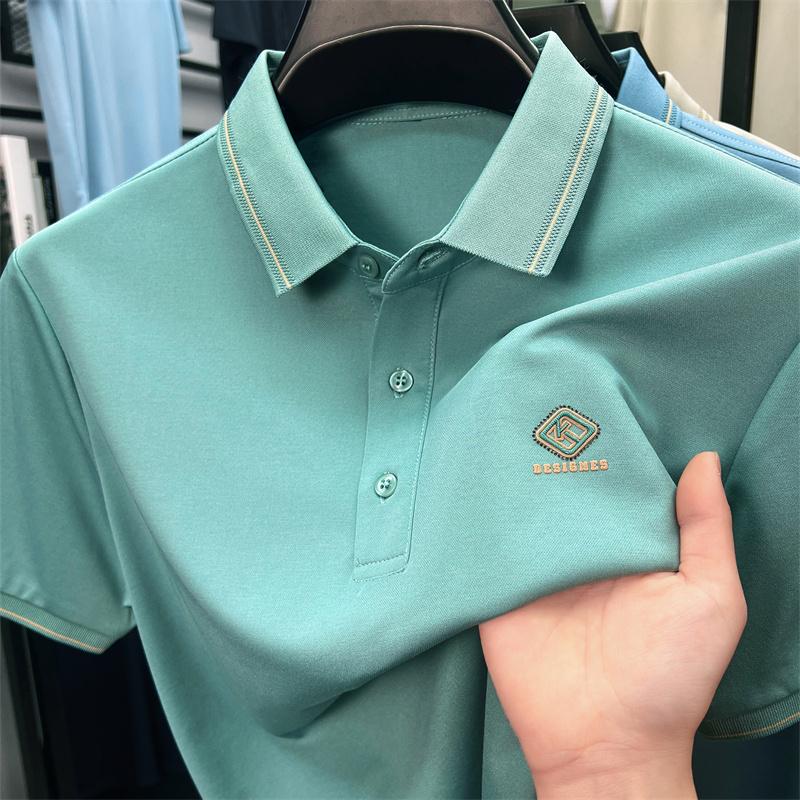 

Мужская рубашка поло премиум-класса с тиснением, молодежная мода, летний топ с коротким рукавом, комфортная шелковистая хлопковая легкая повседневная футболка M зелёный