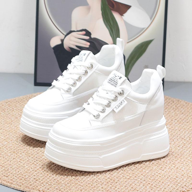 Fashion 10CM Platform Heel Wedge Shoes Sneakers Pumps White Platform Air Mesh Hollow Pumps Shoes Women Zapatos De Mujer