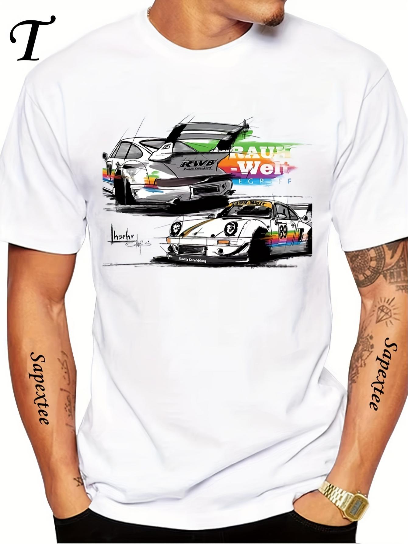 Men S Vintage 993 RWB White Tee - Short-Sleeved Shirt Featuring a Retro Car Logo XXL