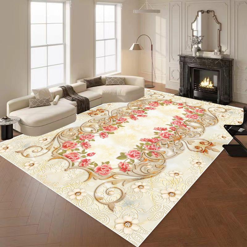 European Luxury Carpets for Living Room 3D Flower Decor Rug Large Bedroom Decoration Cloakroom Rug Non-slip Floor Mat Washable