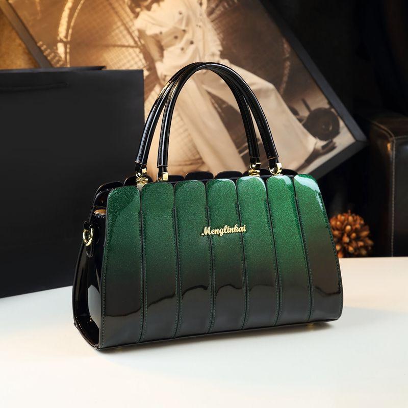 

Яркая кожаная женская сумка через плечо, простая сумка из лакированной кожи с сращиванием 35*13*20