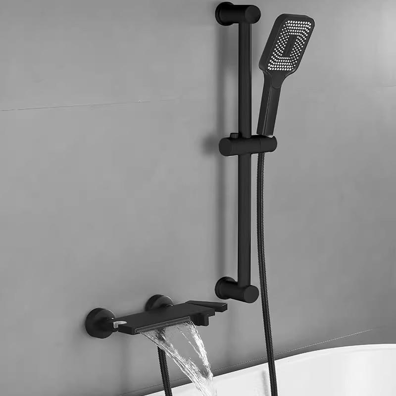 Gray Bathtub Shower Set Hot & Cold Black Bathroom Shower Faucet Chrome Bathroom Foldable Shower Faucet Set with Slid Bar Brass