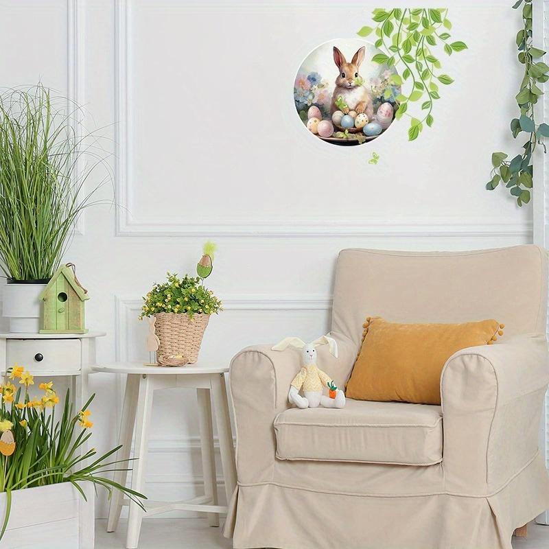 2D Flat Round Vintage Easter Bunny & Egg Acrylic Decoration Sign, Suitable for Wall Decoration, Porch, Room, Villa, Accents Home, Hallway, or Workplac