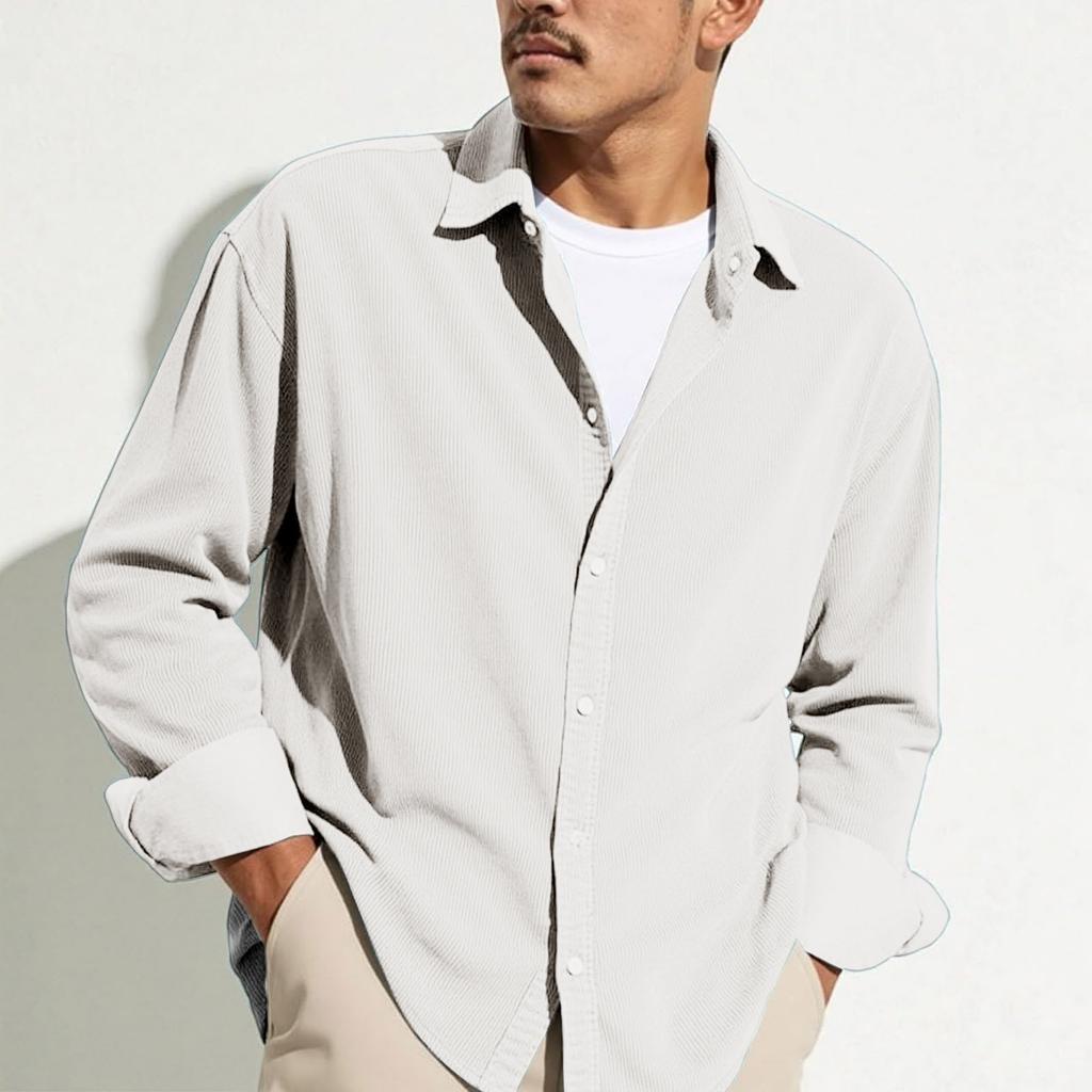 Men's Casual -color Lightweight Breathable Corduroy Button-down Shirt - Men's Stylish Loose-fitting Long-sleeved Shirt