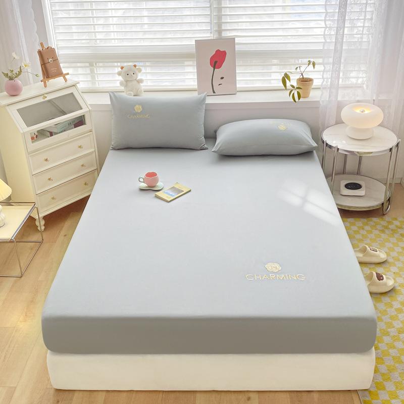 40 Long-staple Cotton Embroidered Single Fitted Sheet Home Hotel Simple Fitted Single Fitted Embroidered Fitted Sheet