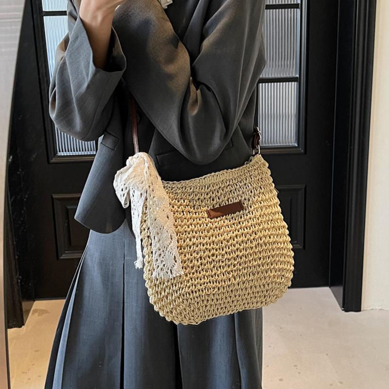 Casual Large Capacity Straw Shopping Shoulder Bag Hollow Out Woven Women Crossbody Bags Summer Beach Travel Lady Wicker Knitted Handbag