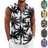 Men Sleeveless Button Down Shirt Patchwork Geometric Print Casual Collared Top Lightweight Summer Vest for Daily Wear