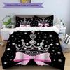 3PC Custom Name Crown Sparkle Night" Bedding Set Printed Bedding Set Duvet Cover Closure Includes 1 Duvet Cover & 2 Pillowcases for All Seasons Bedroo