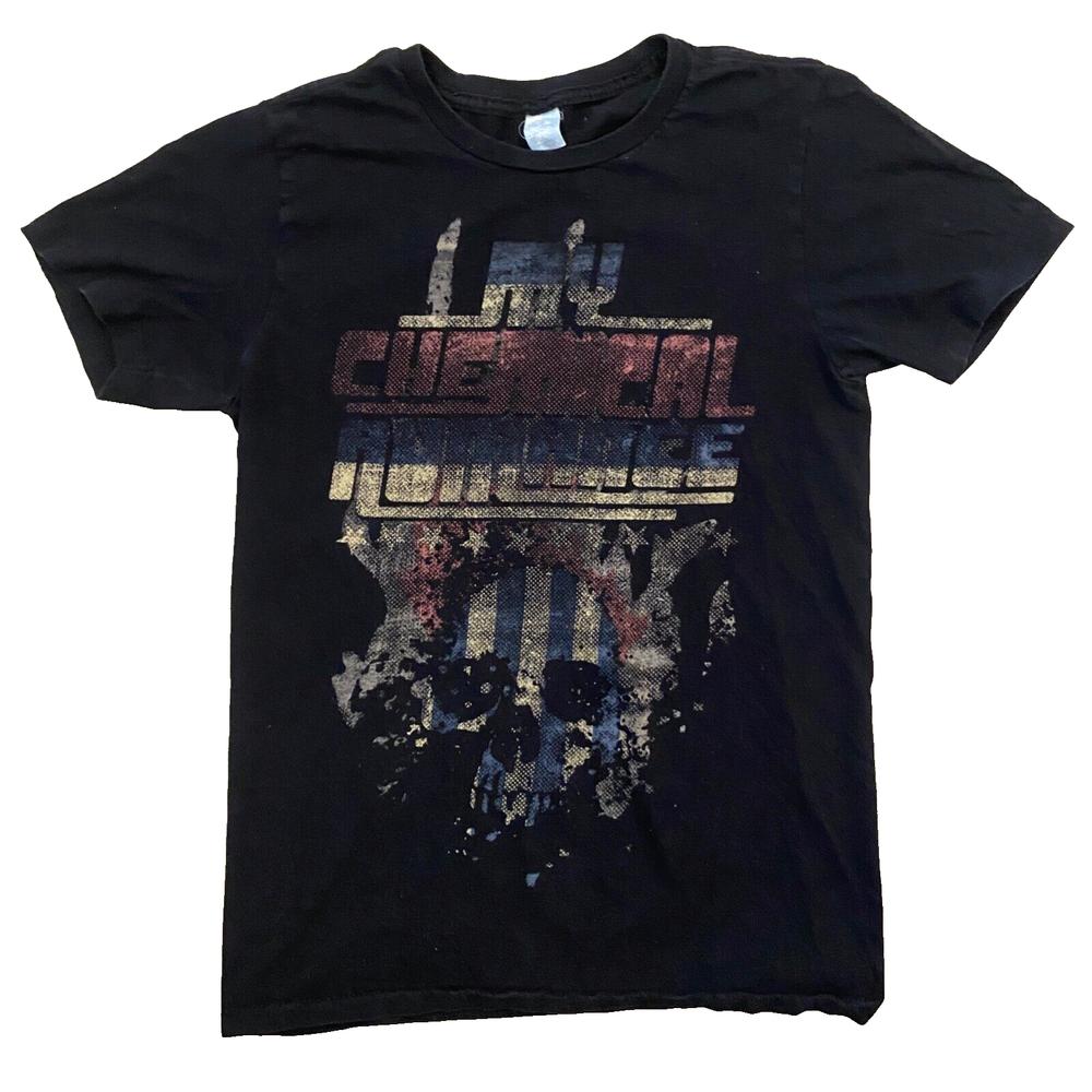 VTG My Chemical Romance Sz Small XSmall Black Skull T-shirt Emo Punk Rock Band L