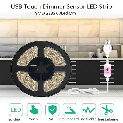 USB 5V LED Strip Light Smart Touch Switch Dimmable Strip Lamp SMD 2835 Flexible Lights Tape Ribbon 30LEDs/m For Home Room Decor