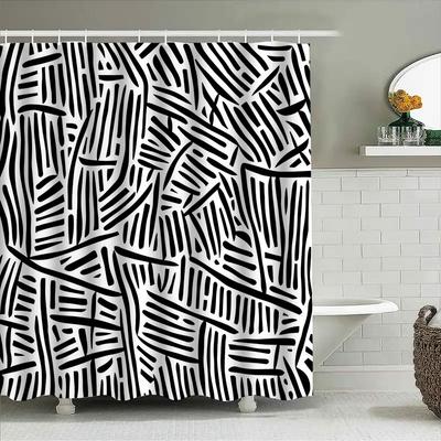 Black and White Abstract Leaf Shower Curtain Waterproof Fabric for Bathroom Decor Modern Minimalist Home Accessories