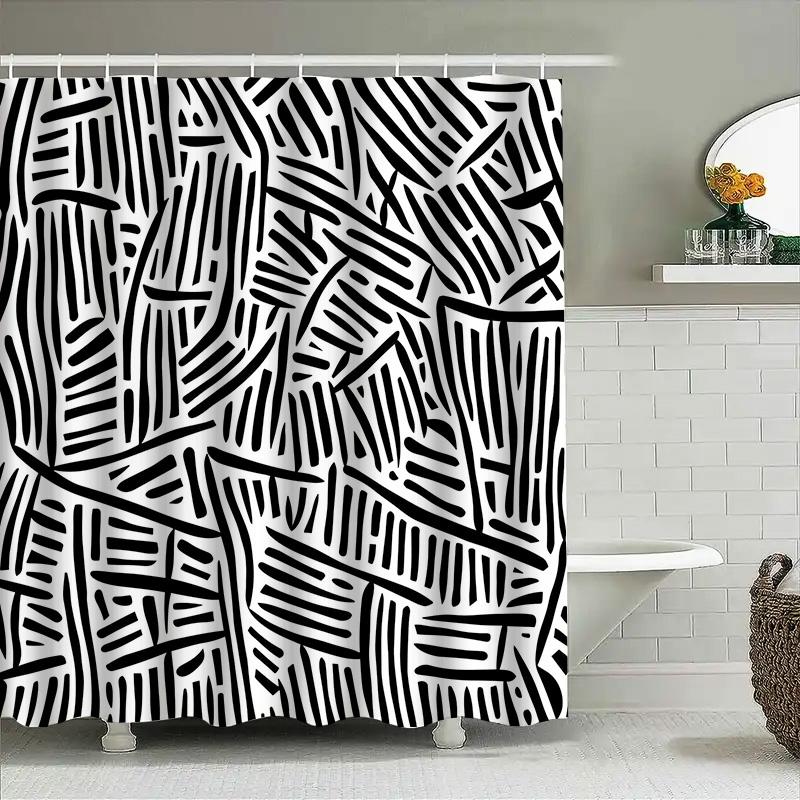 

Black and White Abstract Leaf Shower Curtain Waterproof Fabric for Bathroom Decor Modern Minimalist Home Accessories 90x180cm