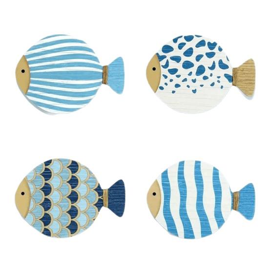 4Pcs/Set Wooden Fish Wall Decoration Farmhouse Rustic Nautical Fish Wall Art Sculpture Home Living Room Bathroom Wall Decorative Sign