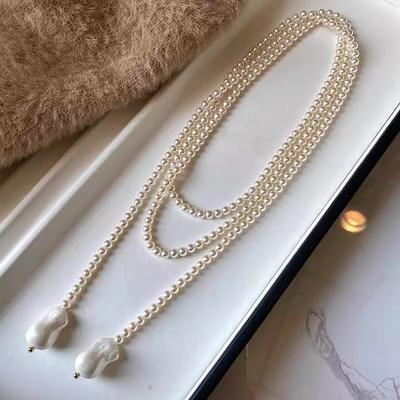 Autumn And Winter Extended Glass Pearl Sweater Chain Temperament Fashionable One Wear More Baroque Imitation Pearl Necklace