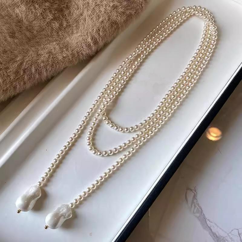Осенне-зимняя удлиненная цепочка для свитера из стеклянных жемчужин, модная, подчеркивающая темперамент, универсальная, имитация жемчуга в стиле барокко
