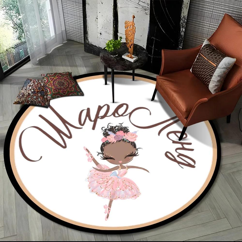 Cartoon Ballet Girl Fairy Ballerina Flower Round Carpet Rug for Living Room Bedroom Child Decor,Pet Area Rug Non-slip Floor Mat