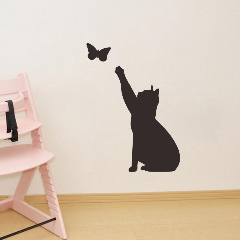 Creative Artistic Solid Color Cat and Butterfly Wall Sticker for Bedroom Entryway Self-Adhesive Removable Decoration