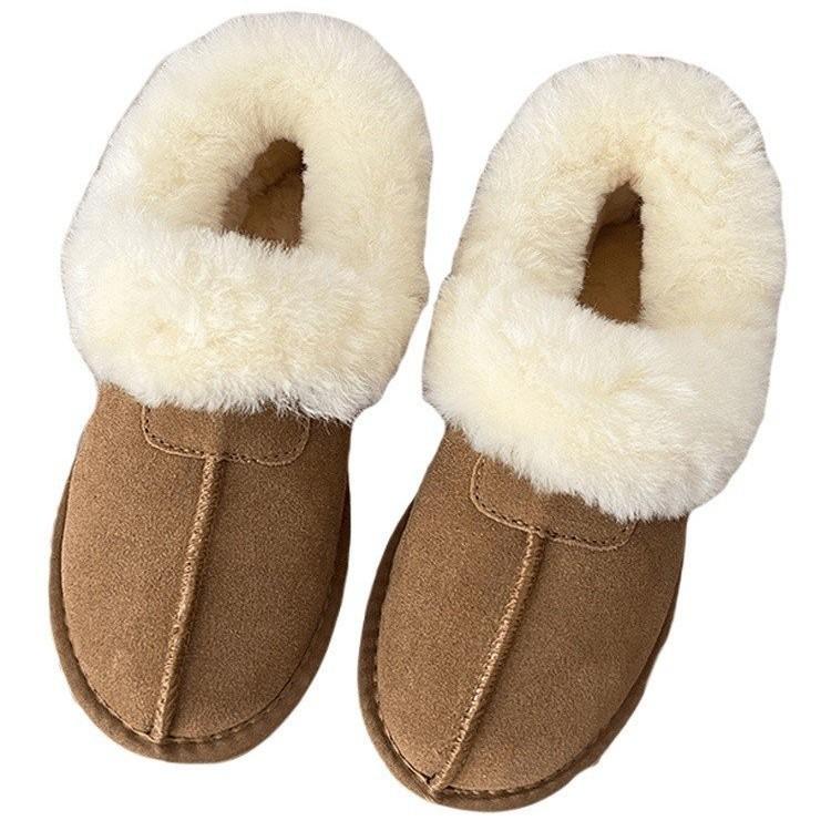 Cowhide version 2025 new winter one-pedal snow boots women's fur integrated wool cotton shoes women's fleece thickened