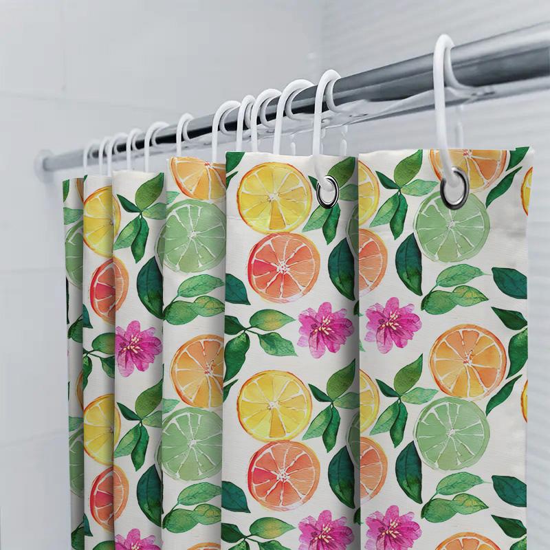 Brightly Colored Citrus Fruit Shower Curtain Set For Bathroom Decor Orange Slice Design Pattern Print Waterproof Fabric 72 Inche