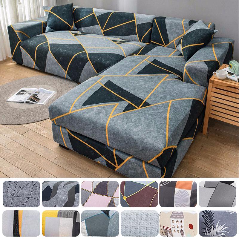 L Shaped Chaise Longue Slipcovers Chair Protector 1/2/3/4 Seat Geometric Sofa Covers for Living Room Elastic Corner Couch Cover