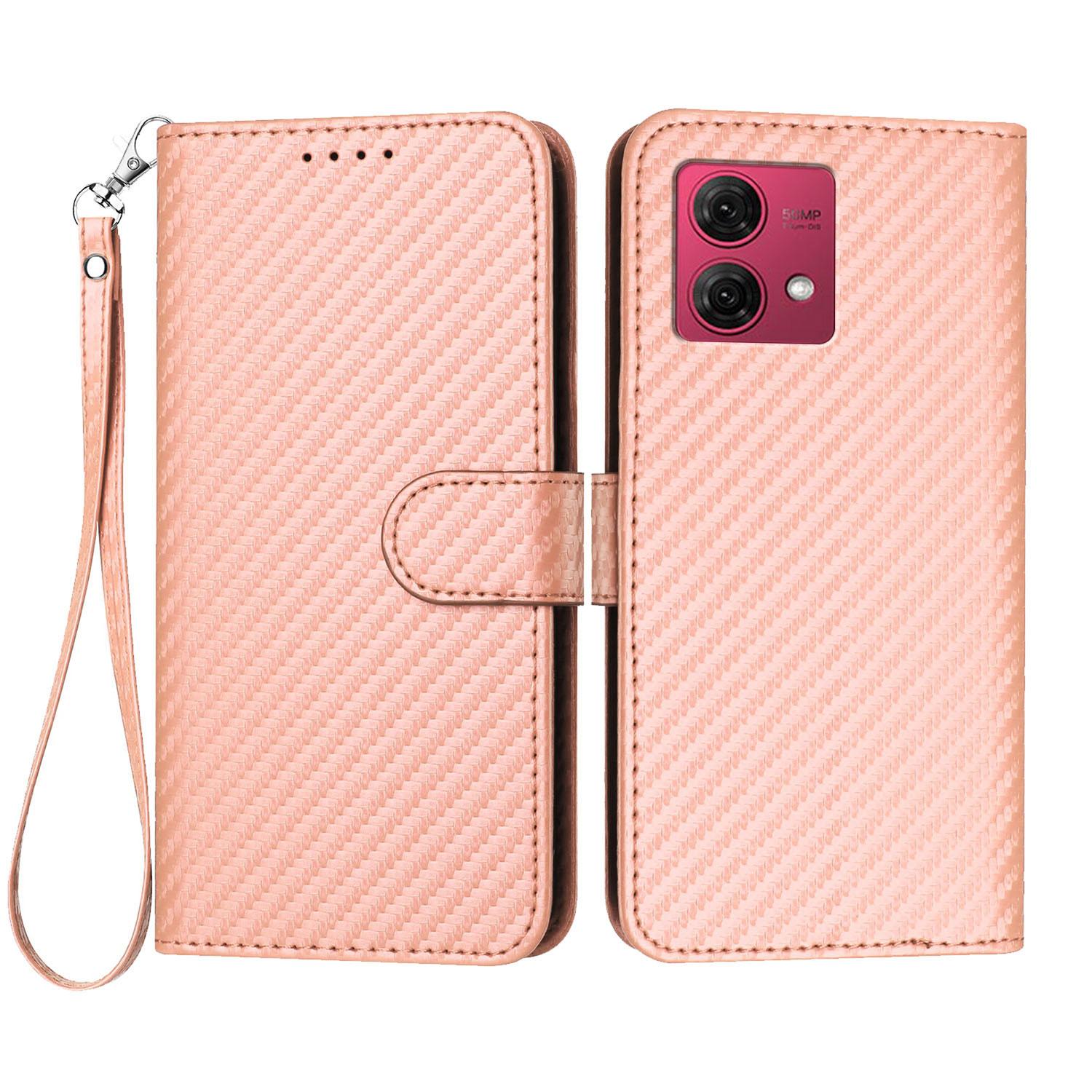 

For Motorola Moto G84 5G Wallet Case with Strap Carbon Fiber Texture Leather Mobile Cover H