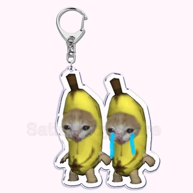 Creative Banana Cat with Heart Keychain for Accessories Bag Pendant Food Fruit Happy Cats Key Chain Ring Keychains Jewelry Gift