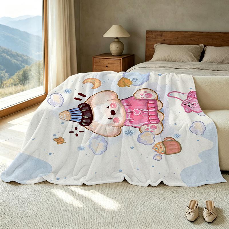 Plush Flannel Throw Blanket, Cute Cartoon Dog Series, Soft Cozy Warm Blanket for Home, Sofa, Bedroom, Christmas, Halloween