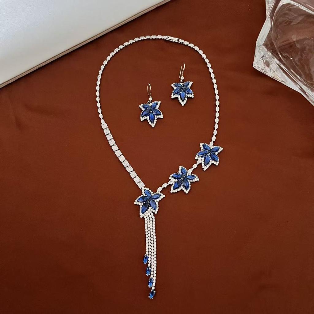 20 Maple Leaf Flower Zircon Necklace Earrings Set Handmade Zircon Exquisite Jewelry Set