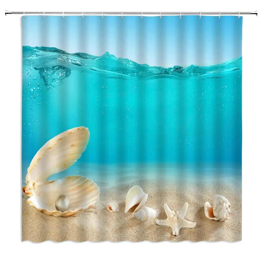 3D Shower Curtain Sunny Beach Seaside Landscape Printed Bathroom Curtain Waterproof Fabric With Hooks Home Decorate Bath Screen