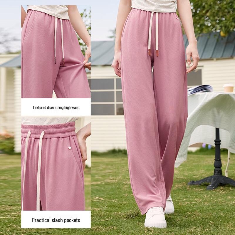 Xiangying Women's Pink High-Waist Wide-Leg Pants