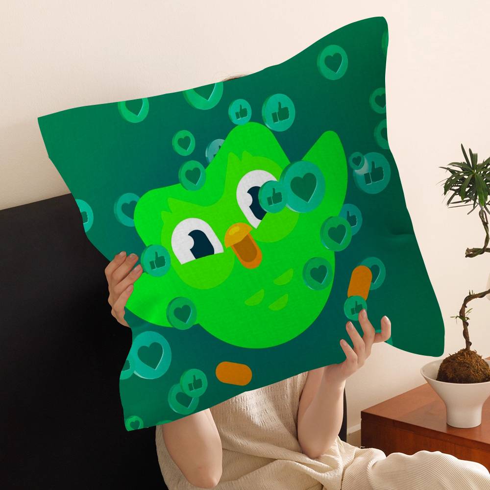 Funnyt D-Duolingo Pillow Covers Cartoon Sofa Decorative Home Double-sided Printing Short Plush Cute Cushion Cover