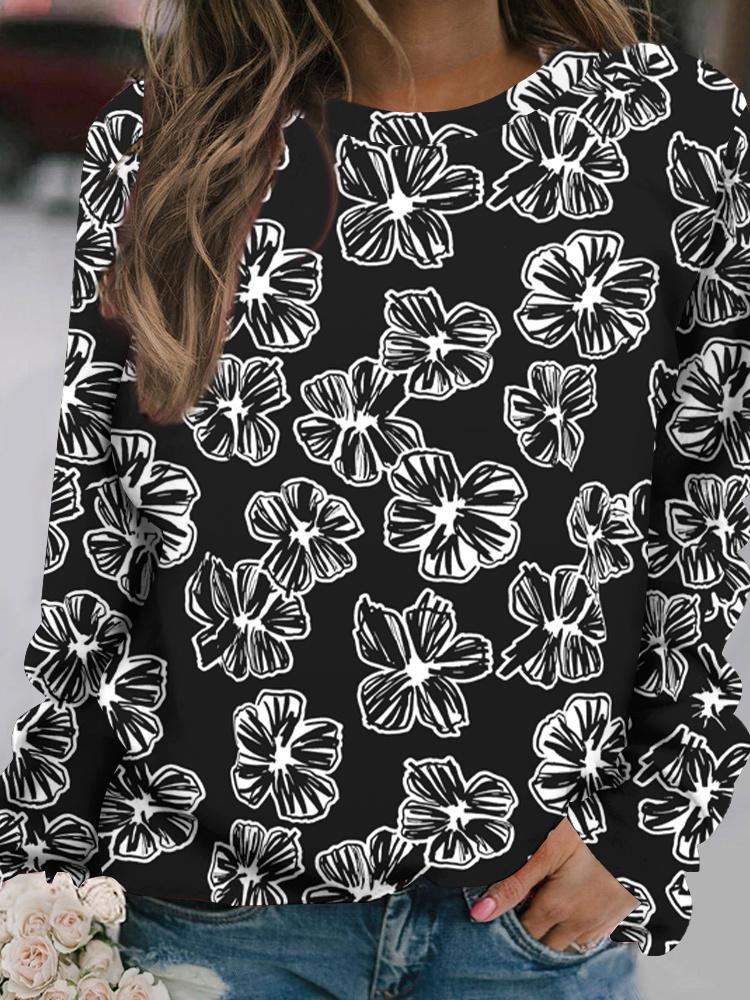 Outdoor Women's T-Shirt Casual Long Sleeve Pattern Print Street Crew Neck Fall Female Oversized Clothing Fashion T Shirts