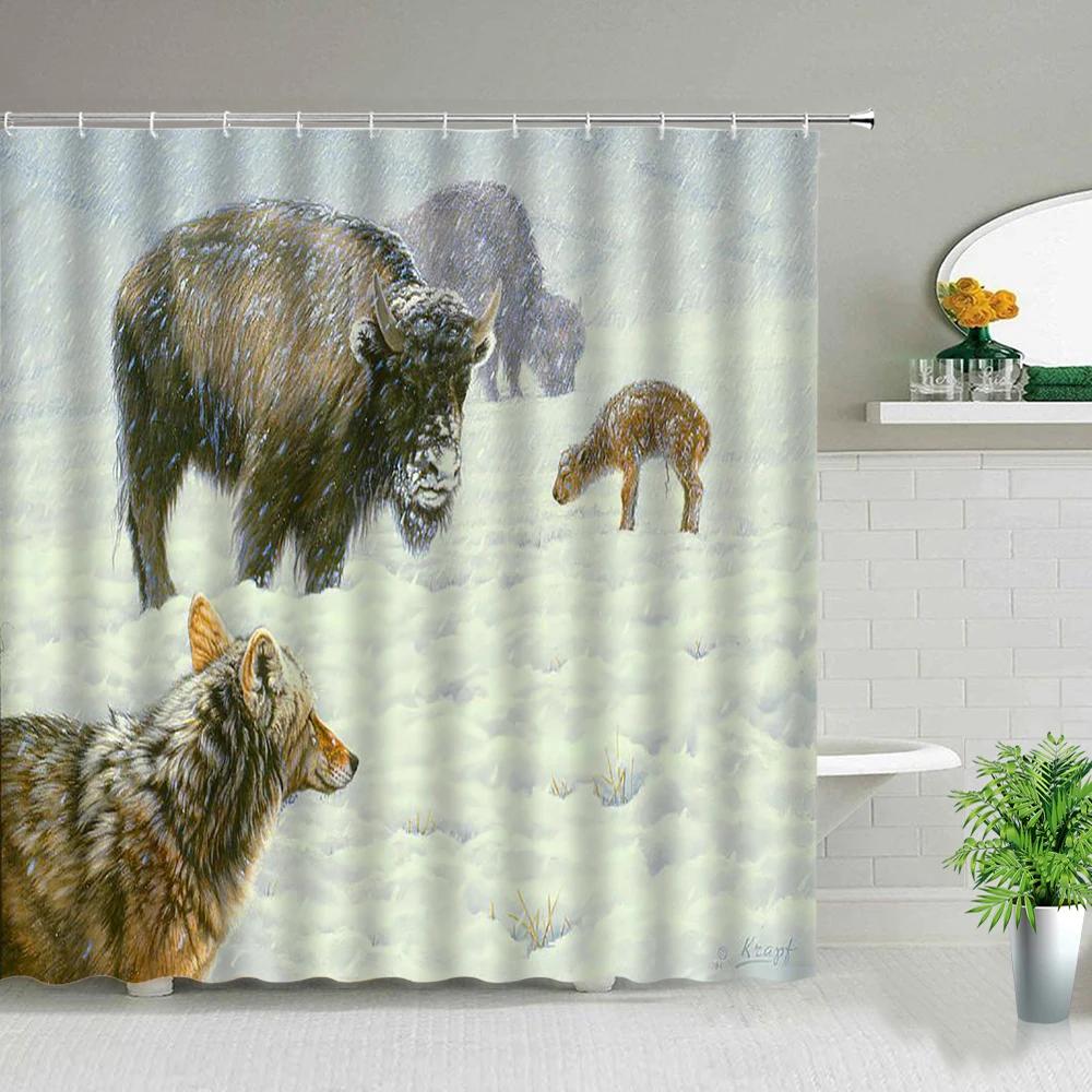 Wolf Couple Print Shower Curtain Animal Beast Bathroom Decor Waterproof Polyester Fabric Bathtub Partition Cloth Curtains