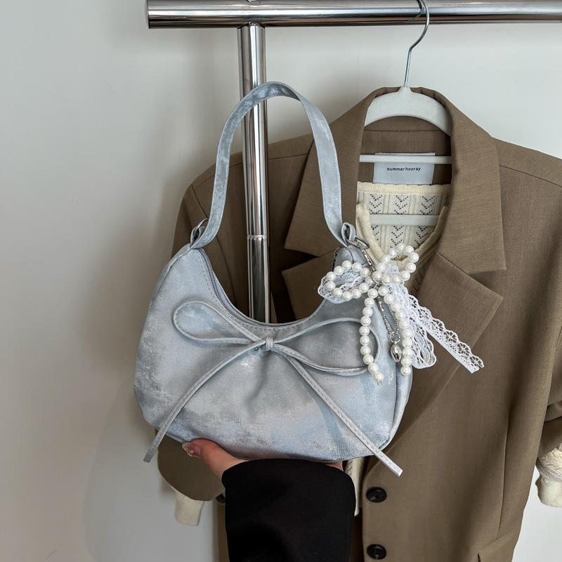 Niche Bow Hand Carry Crescent Moon Bag Women's 2025 New Fashion Simple Shoulder Armpit Bag Shoulder Messenger Bag