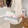 Elegant sweet gradual change color cross lock small square bag 2025 fashion embroidered diamond chain bag