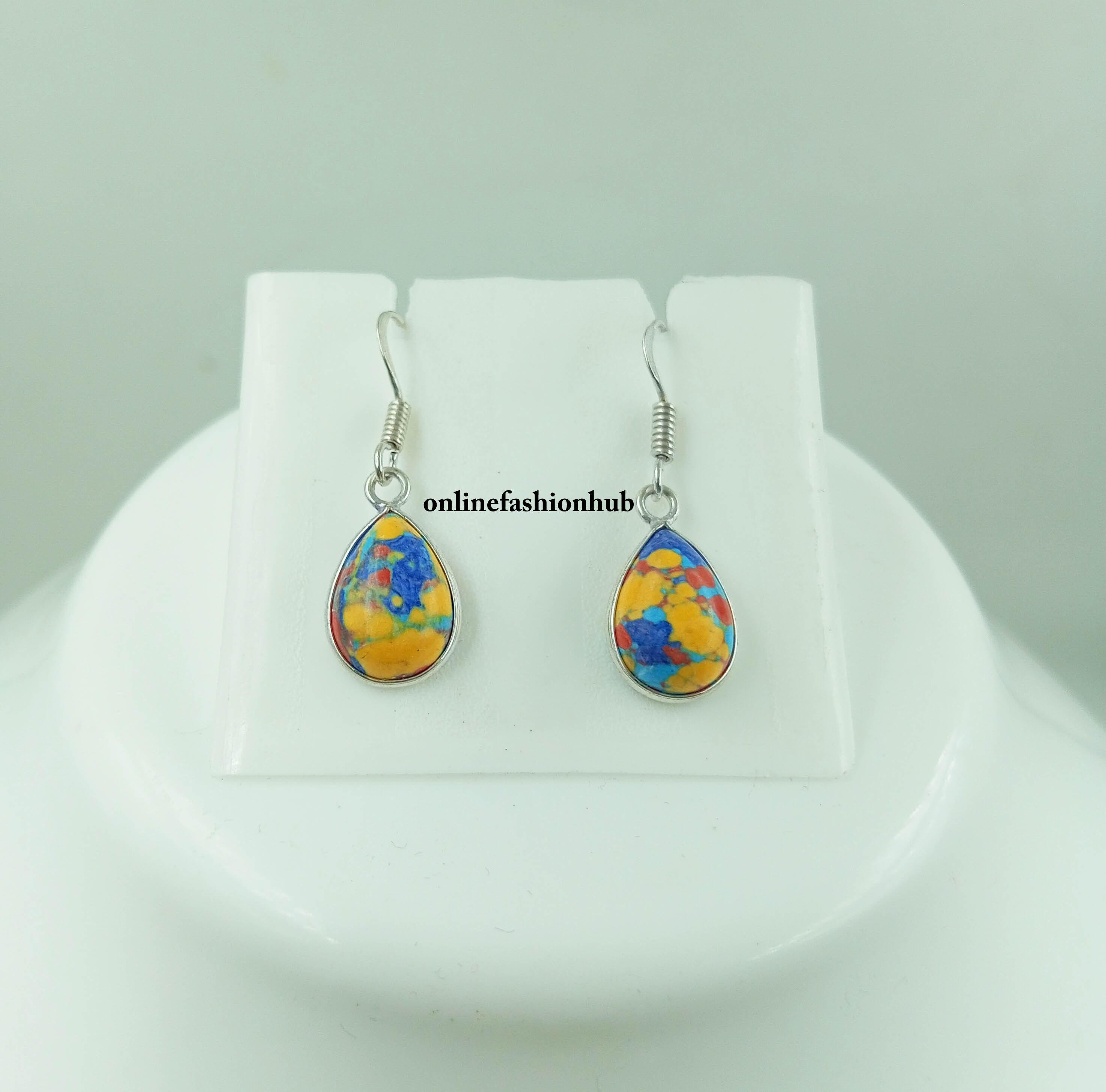 

Желтая Мозаичная яшма Gemstone 925 Sterling Silver Plated Earring Bezel в форме груши