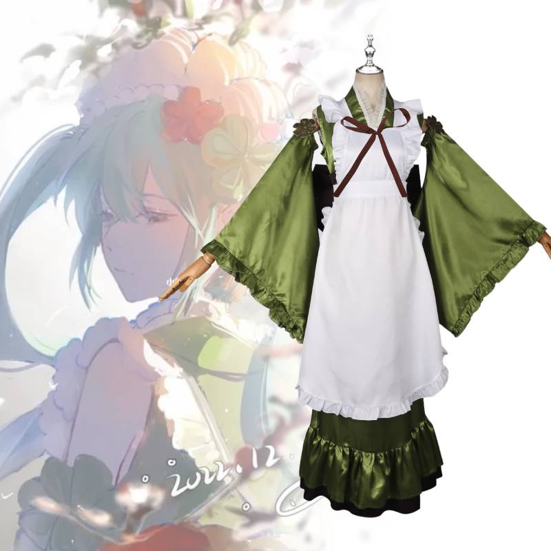 Cosplay Hatsune Miku Costume Matcha Sleeve Dress Role Play Polyester Gift Women