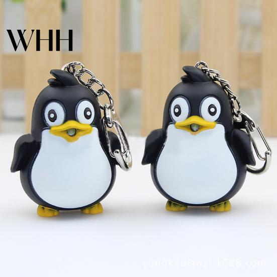 Cute Animal Penguin LED Light with Sound Key Chain Ring Torch Xmas Gift