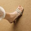 Krazing Pot Mules Microfiber Peep Toe Stiletto Thin High Heels Summer Shoes Size 44 Size 43 Crystal Women Sandals
